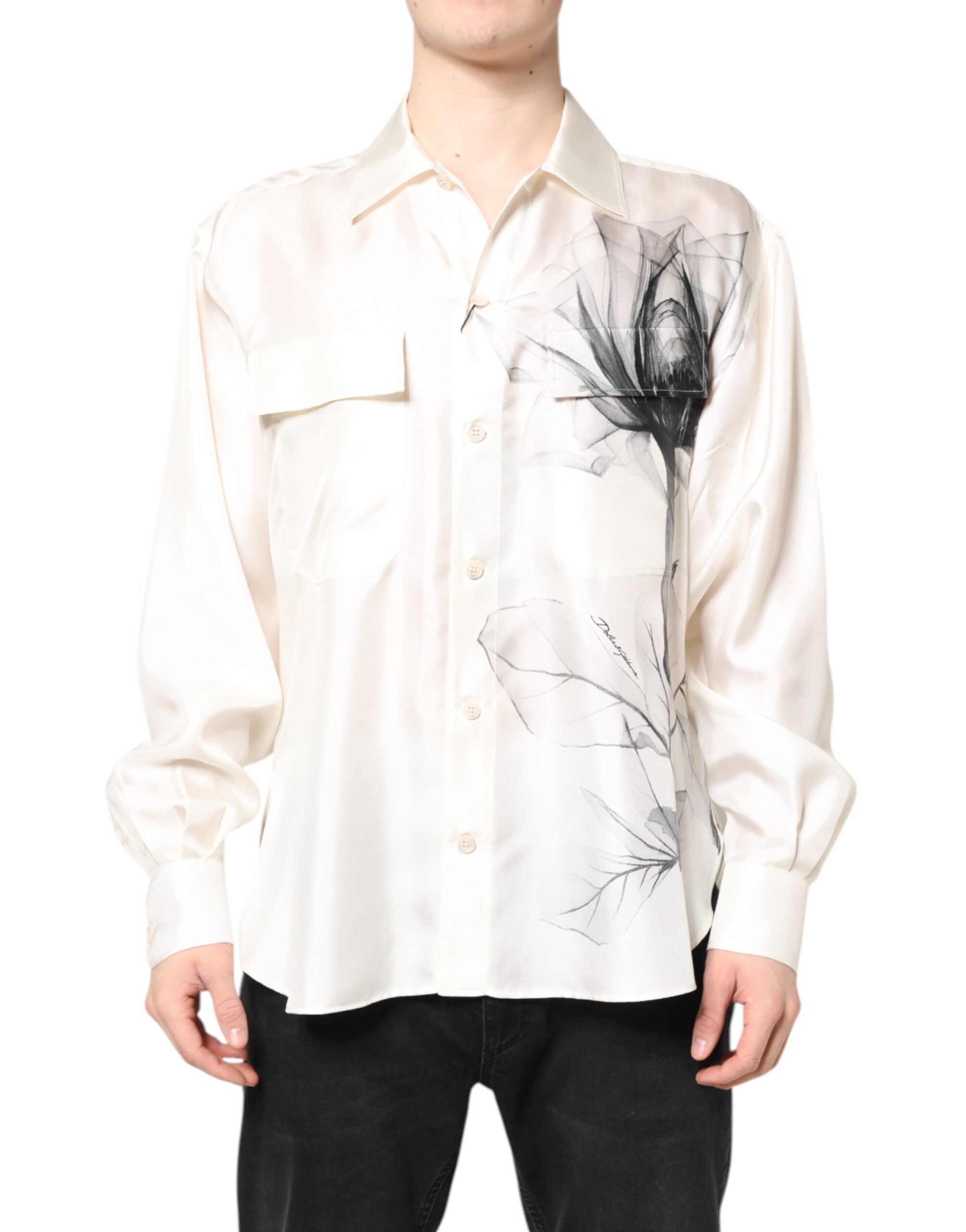 Dolce & Gabbana Ivory Silk Long Sleeve Shirt for Men Casual Shirt